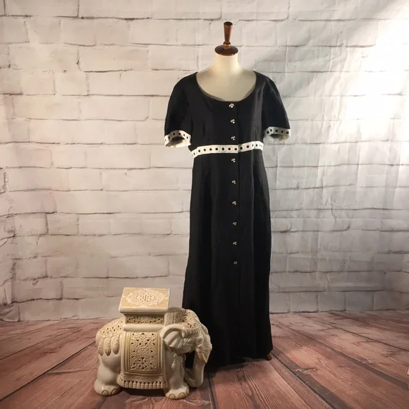 womens striped linen dress Silvya Striped Linen Dress with Macrame Belt – Gatorecato main image 1